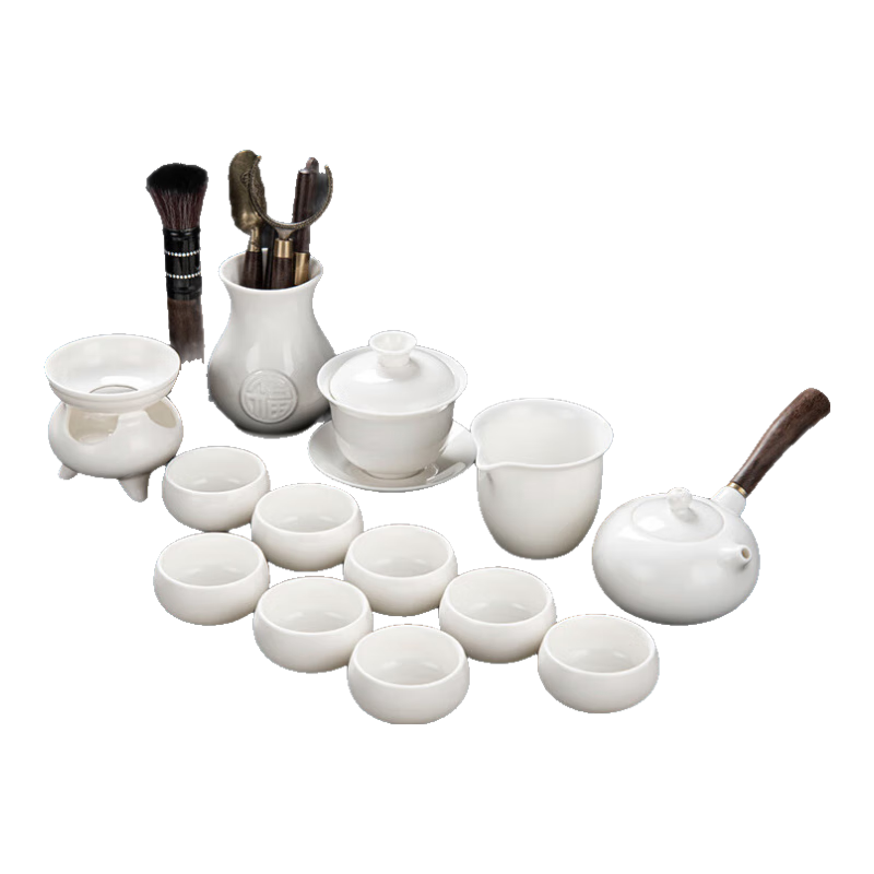 琦軒源羊脂玉瓷功夫茶具套裝家用高檔陶瓷辦公室會客蓋碗茶杯側(cè)把壺整套
