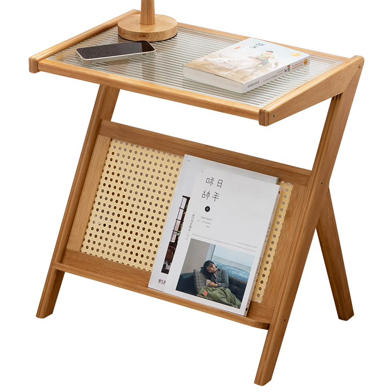 木马人简易床头柜卧室多功能床边柜小柜子客厅小户型沙发床头置物收纳柜储物柜欧式现代简约边柜 【长虹玻璃】原色45长