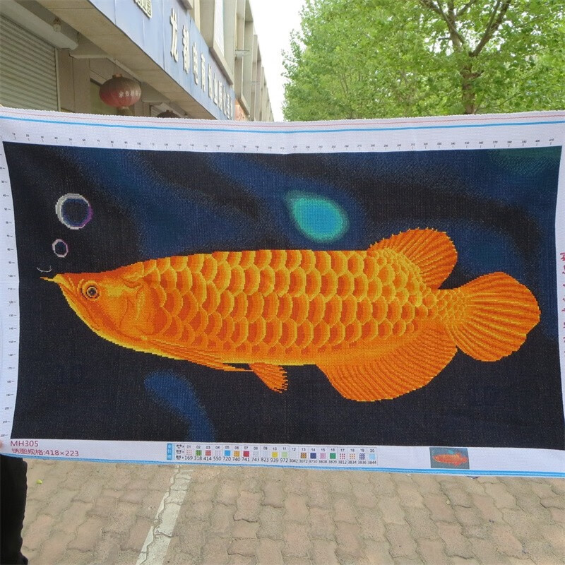 嫣织 带框纯手工绣好的十字绣成品金龙鱼2022年新款客厅卧室装饰挂画