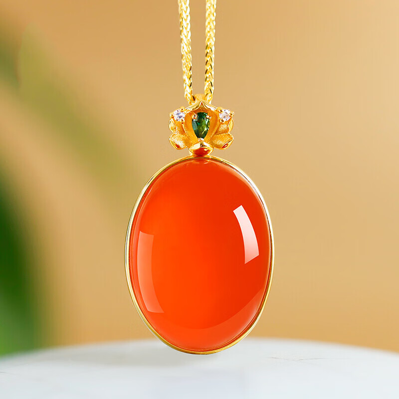 蝶灿金镶玉保山南红吊坠 超大蛋面原矿冰红无胶收藏级老料重金版 南