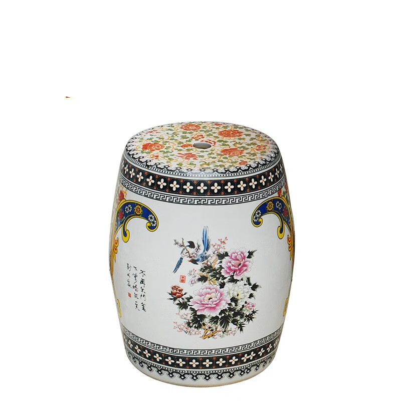 奋行景德镇陶瓷新中式古典陶瓷鼓凳换鞋凳花鸟陶瓷鼓凳仿古凳子鼓墩