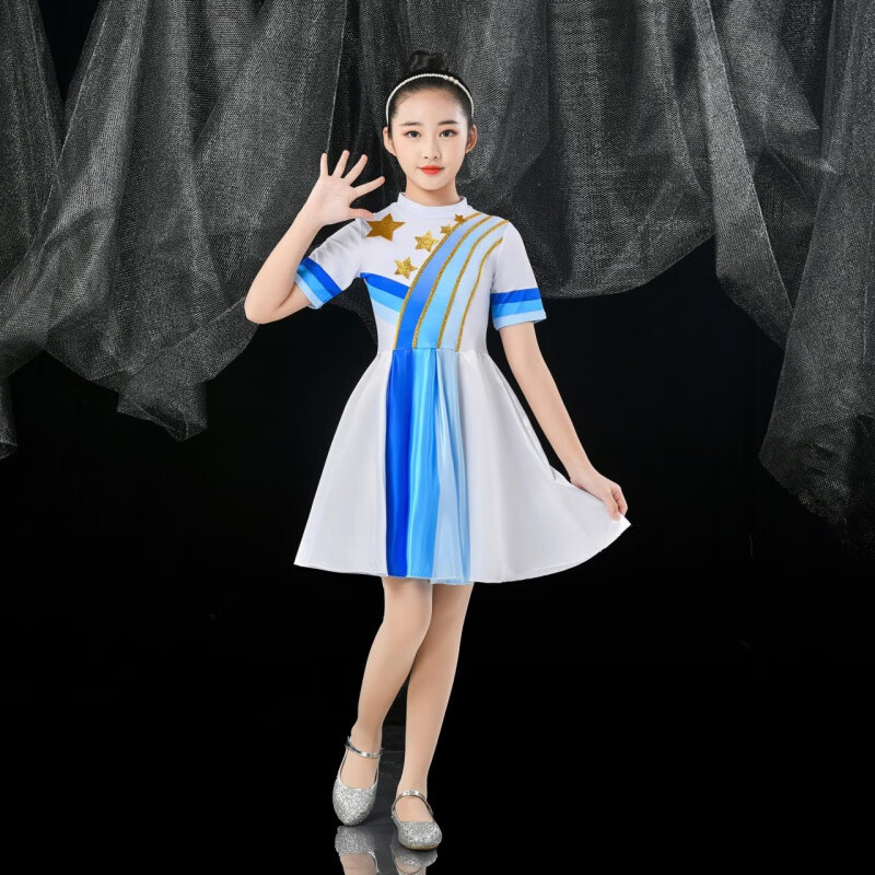 勤度红星闪闪演出服国庆儿童大合唱中小学生合唱团诗歌朗诵比赛表演服 宝蓝色女裙短.袖 150cm怎么样,好用不?