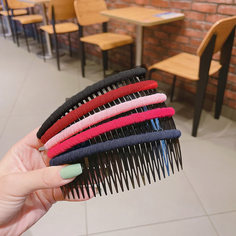 阿表妹 发梳发插盘发器碎发整理布艺发叉防滑带齿盘发夹刘海插梳 纯色