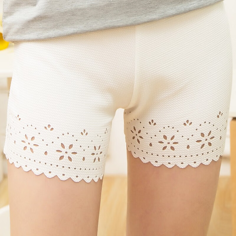 八爪蜘蛛夏季韩版防走光三分裤烧花镂空安全裤女士外穿打底裤 白色