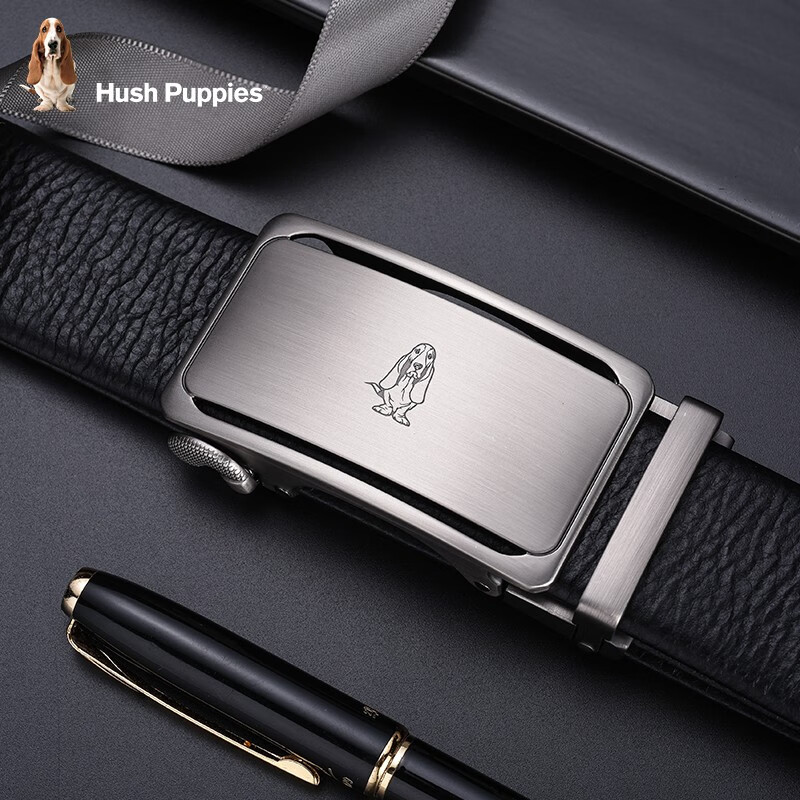 暇步士(Hush Puppies)皮带男真皮自动扣时尚男士腰带头层牛皮裤带商务休闲裤腰带送男友 黑色951W 125cm