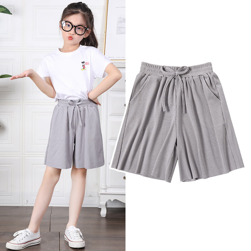 萌恬声女童短裤外穿薄款裤子夏装9-12岁中大童五分阔腿裤小学生外穿