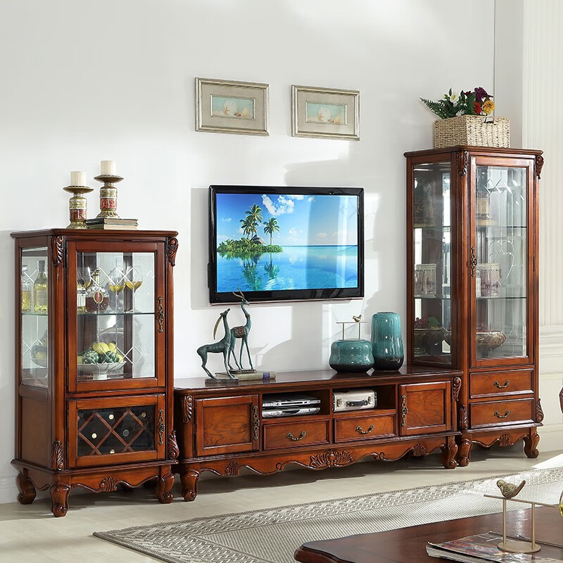 欧格美斯客厅美式轻奢电视柜组合大户型实木边柜复古高茶几储物柜欧式家具 1.8米电视柜