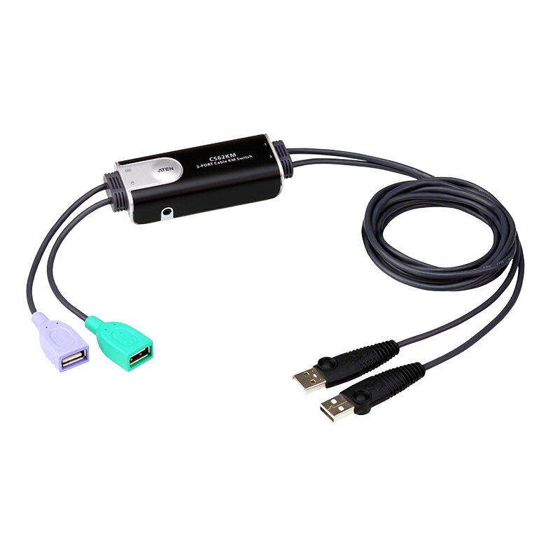 ATEN 宏正 KVM切换器二进一出 多电脑 VGA线缆 2口USB键鼠共享器 支持音频 工业 CS62KM