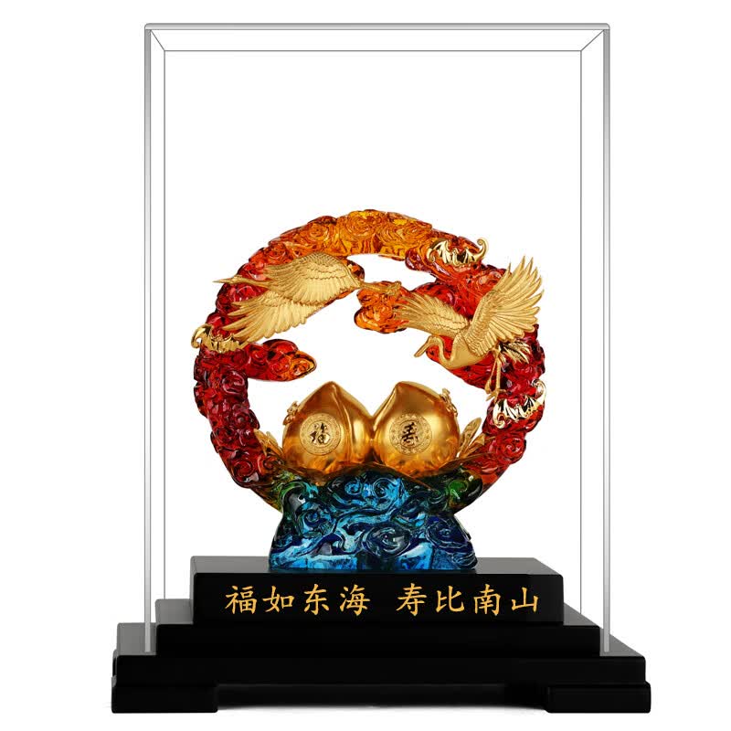 NWTB 金箔琉璃寿桃摆件送老人长辈生日礼物60 70 80贺寿祝寿大寿礼品 福寿双全