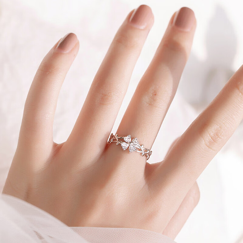 苏十六999银四叶草戒指女时尚个性可调节食指戒指环生日礼物送女友老婆 四叶草戒指