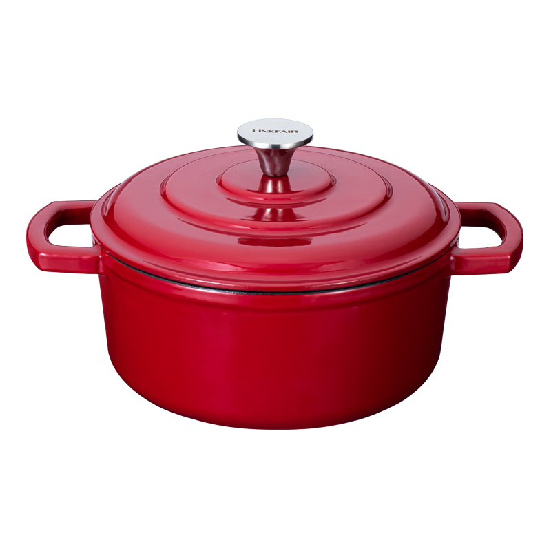 凌丰（LINKFAIR）珐琅锅铸铁搪瓷汤锅不粘锅炖锅煲汤锅焖锅燃气炉电磁炉适用 LFDTG-FL22SD03果酱红 22cm