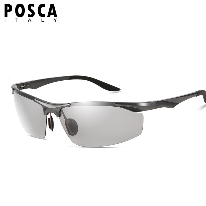 posca posca新款变色偏光太阳镜男感光墨镜日夜两用司机驾驶眼镜 枪框