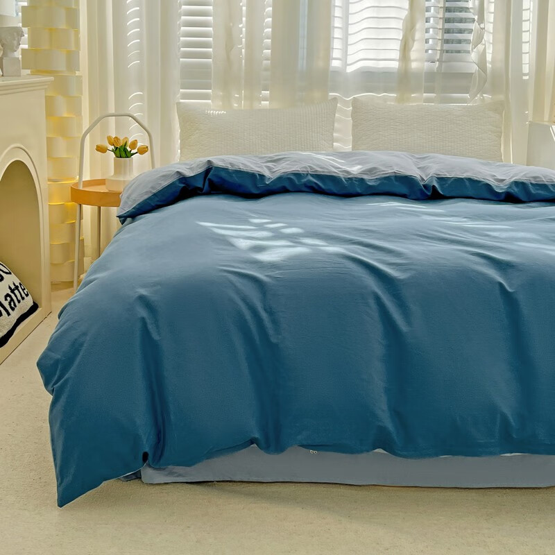 恒源祥 被套 纯棉被套单件全棉舒适简约北欧风纯色被罩单双人被套 宝蓝＋月白兰 150*200cm
