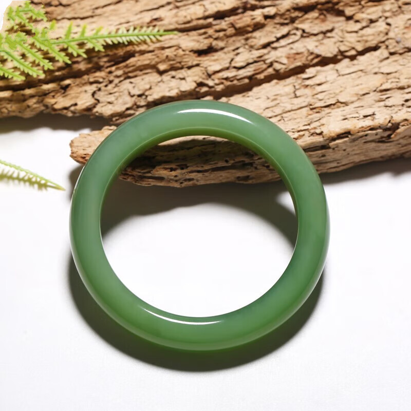 酷奇象(kuqixiang)新疆和田玉手镯老料碧玉粉绿色少女士款宽扁条玉石