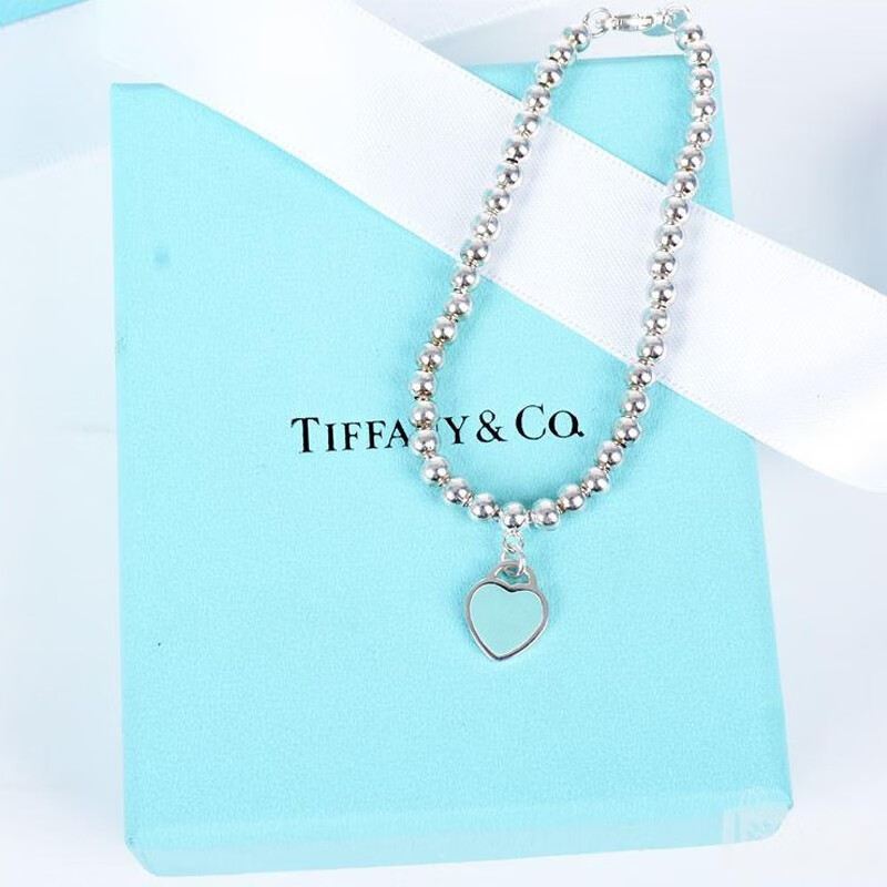 tiffany & co蒂芙尼 蒂凡尼手链女 心形银串珠手链蓝色爱心 礼物