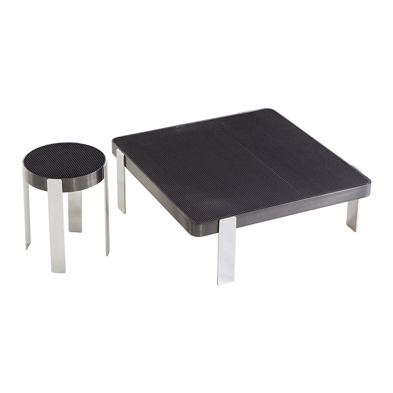 DC  意式轻奢茶几组合设计师小众饰面角几不锈钢框架小户型边几组合 进口西装纹(大)