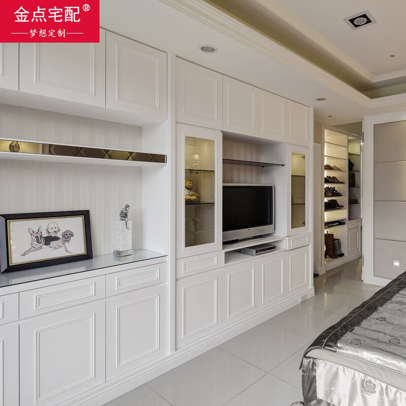 金点宅配十年品牌全屋整装定制时尚简约衣柜电视柜一体柜背景墙书桌