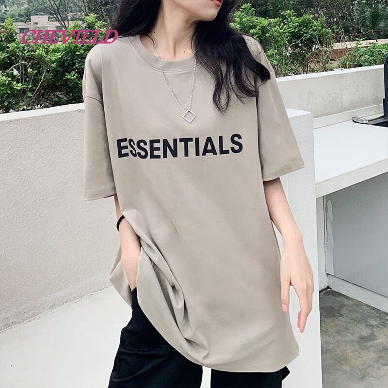 榭飞尔德复线胸前字母高街短袖t恤男女潮流情侣 棕褐色 l