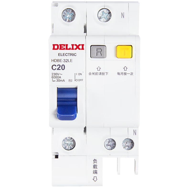 德力西(DELIXI)空气开关 HDBE32LE1C20 家用空开带漏保小型漏电保护断路器 1P+N 20A