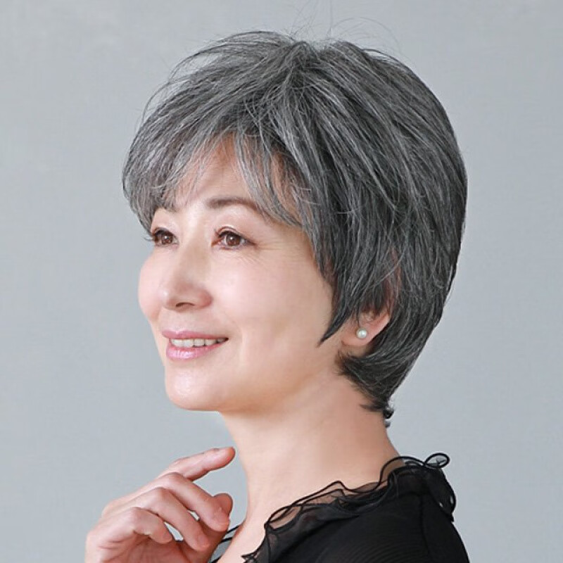 绿简堂老年人假发 女奶奶 白发 女士花白假发头发短发奶奶表演白发发
