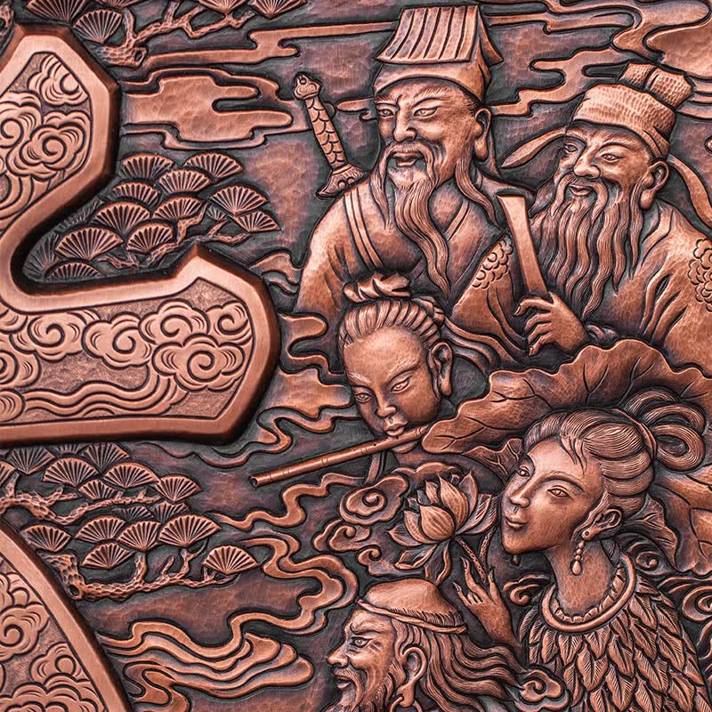 尚铜堂 紫铜板立体浮雕雕刻画玄关装饰画竖版入户客厅壁画挂画送长辈