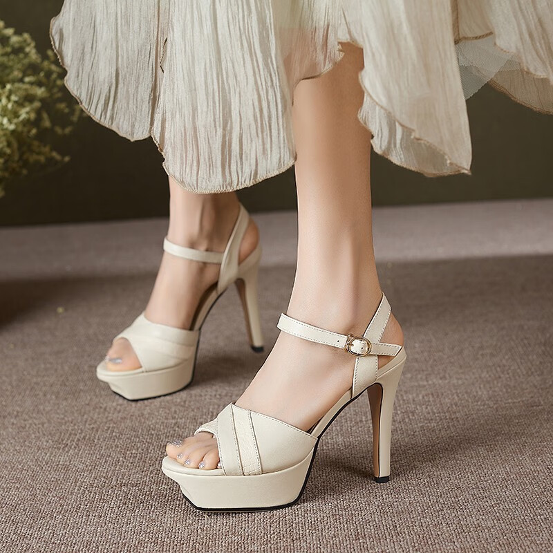 古鑫鳯超高跟细跟凉鞋女夏新款鞋女时尚气质台露趾一字扣带时装鞋女