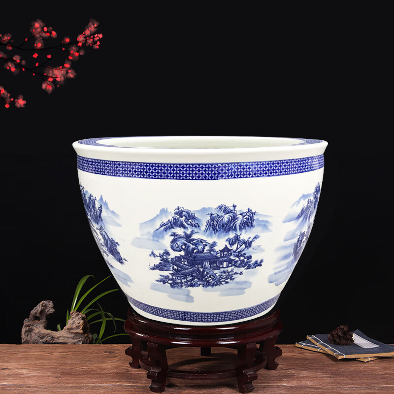 5米摆件水缸 纯手绘青花缸53x35cm (不含底座)