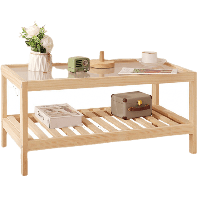 知渡 茶几长方形玻璃简约客厅组合实木简约小户型日式家具卧室床头创意茶几 原木色(30*40*35cm)