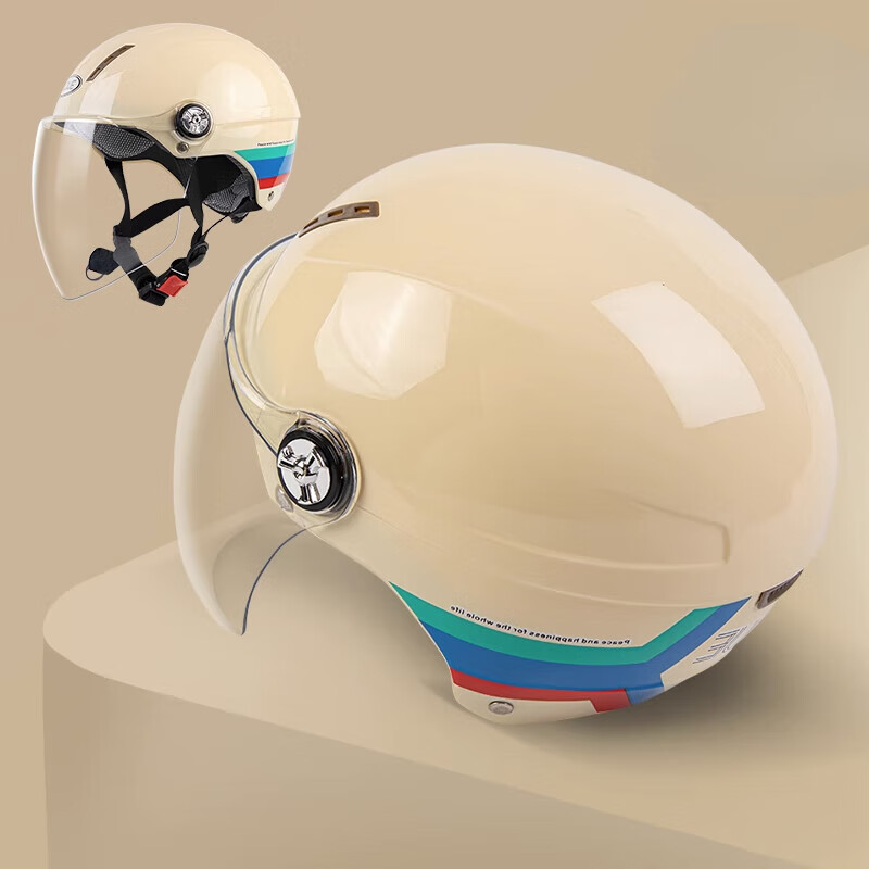 头盔女士冬季防晒四季通用半盔电瓶摩托车男款安全帽 3c乳白色【高清