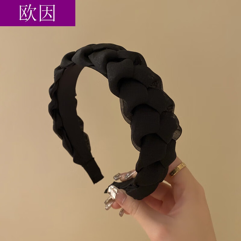 欧因 公主发箍女夏天超仙麻花洗脸宽边公主风高颅顶头箍 黑色马卡龙