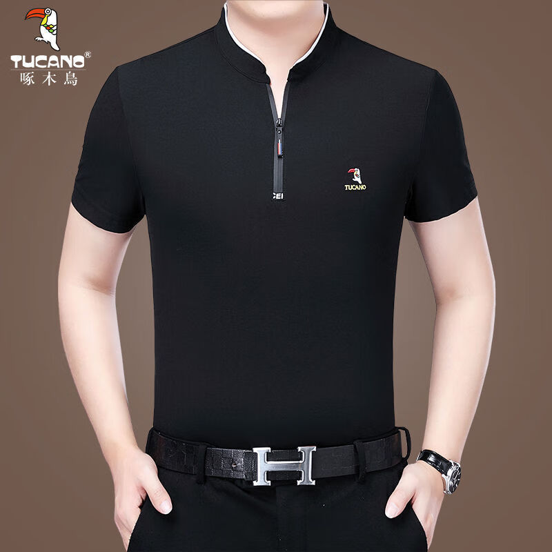 品牌新品新款男士短袖t恤衫莫代尔棉爸爸装宽松休闲夏季立领polo衫
