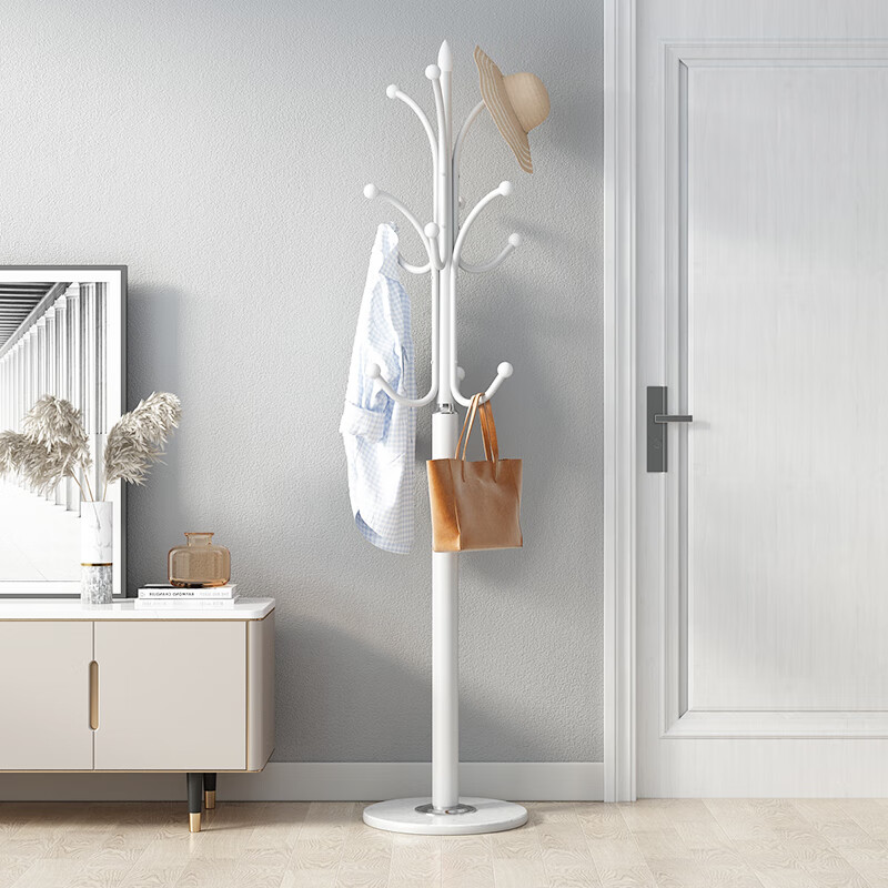 简约衣帽架卧室大理石底座挂衣架落地室内简易入户立式金属衣服架