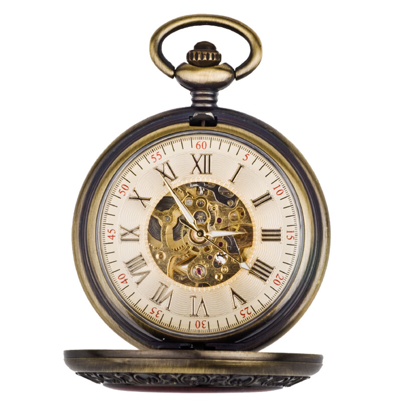 美芙仁复古红木纹翻盖镂空怀表自动机械挂表男女学生老人上海做旧古董