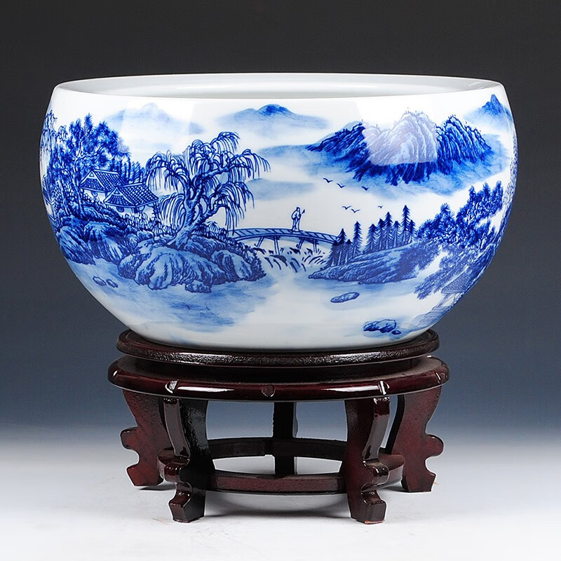 乾图公坊   景德镇青花瓷盆装咸菜腌菜酱菜缸养鱼缸睡莲乌龟缸缸