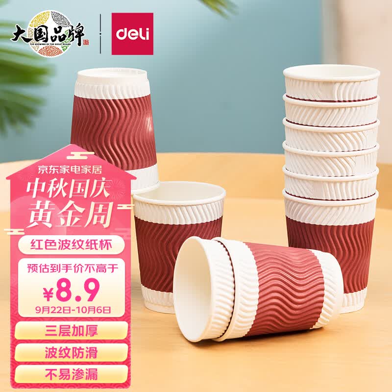 得力（deli）280ml一次性纸杯 杯子/水杯 防滑三层加厚波纹 红色 20只装 19206使用感如何?