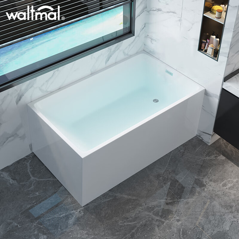 沃特玛 小户型家用成人方形浴缸亚克力小卫生间独立式浴缸浴池 1.1米-1.8米 白色空缸(不含落地龙头) 约1.2米