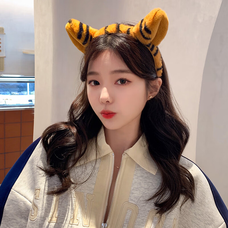虎年小老虎头饰发箍毛绒耳朵头箍发卡女年会跨年发饰虎头 老虎耳朵