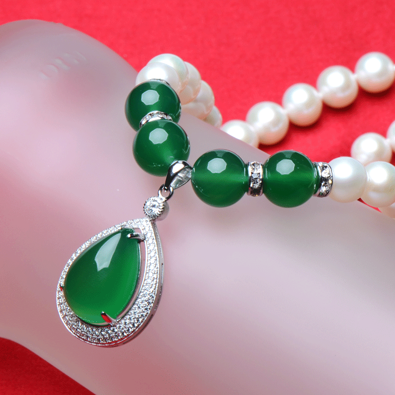 正圆形强光白色淡水珍珠项链送妈妈婆婆礼物长辈老人玛瑙 珍珠项链 8