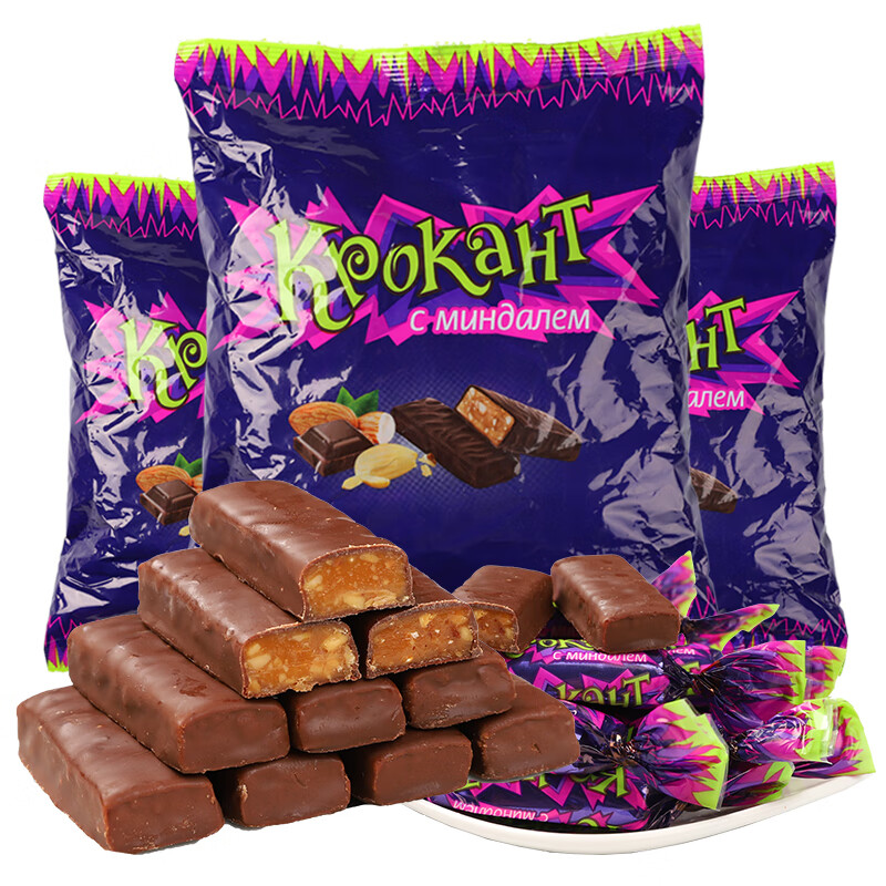 俄罗斯食品紫皮糖500g原装巧克力糖果小零食结婚喜糖 俄罗斯进口紫皮糖500g*3包(共约210颗)