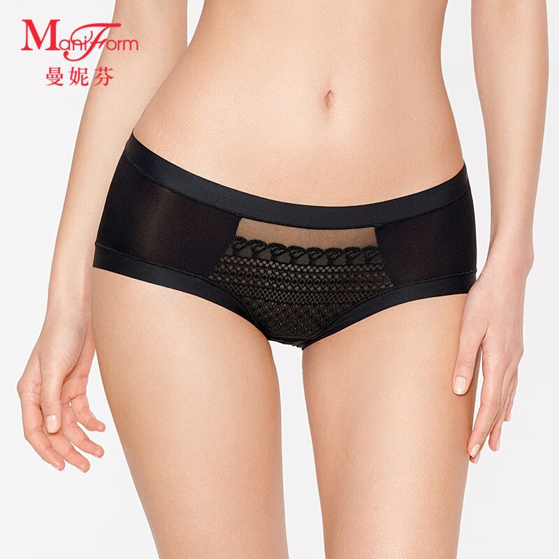 曼妮芬女士内裤性感蕾丝舒适提臀中腰三角裤女士内裤 021 黑色 L (165/95)