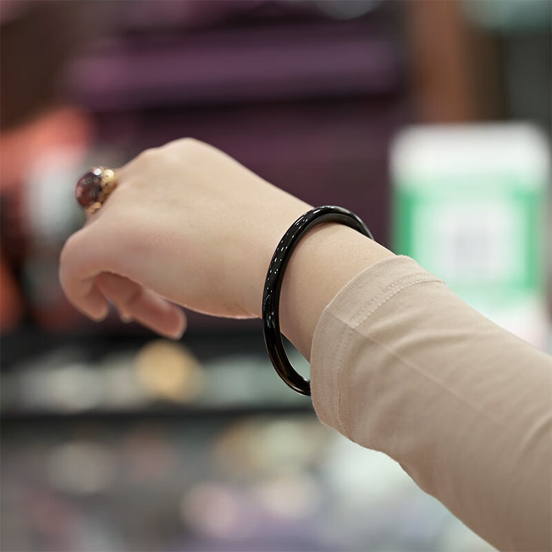 蝶灿 黑玛瑙手镯细款圆条墨黑色乌鸡叮当镯玉镯美人条水晶镯子女朋友