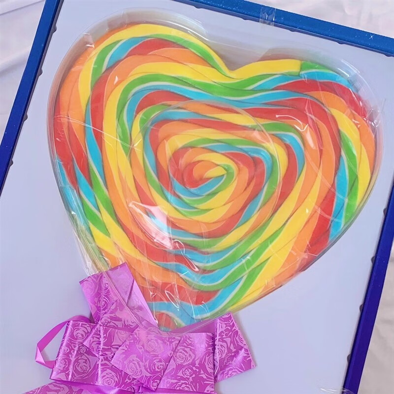 菜欢欢特大棒棒糖超大波板糖果七彩心形1000g礼盒装情人闺蜜儿童节