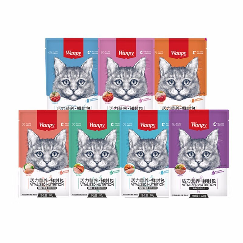 顽皮（wanpy）猫咪鲜封包活力营养宠物猫粮肉粒包猫湿粮猫罐头整盒 混合口味10