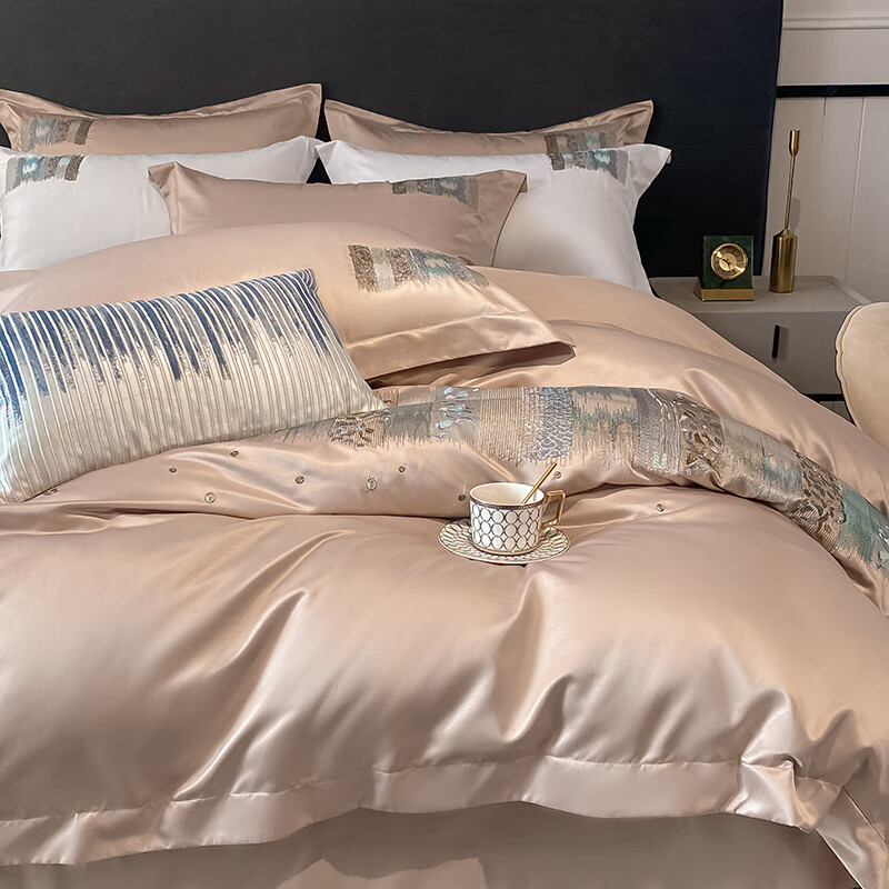 g luxome婚庆纯棉四件套100纯棉被套床单轻奢结婚丝绸感床上用品