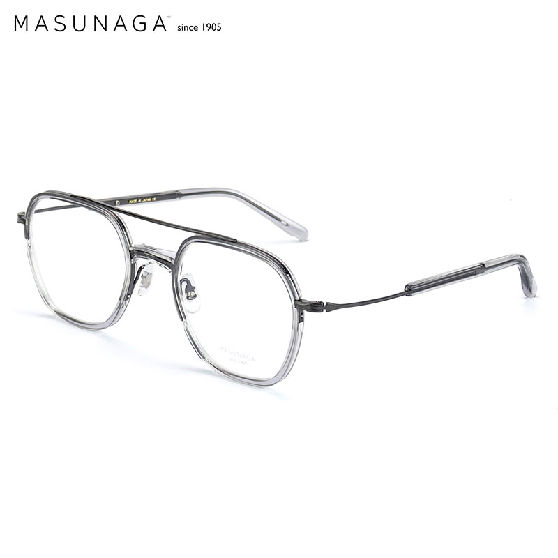 MASUNAGA增永眼镜框 男女时尚轻商务日本手工制作 圆框钛+板材远近视光学眼镜架GMS-115 #24 透明框灰架 51mm