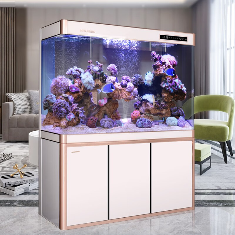 闽江大型鱼缸客厅落地家用鱼缸生态懒人免换水热弯弧形玻璃底滤龙鱼缸