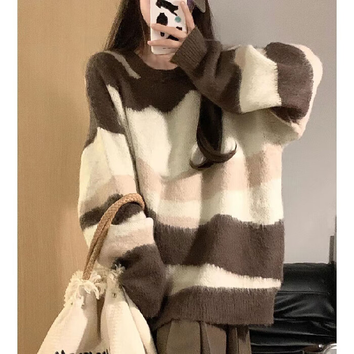 索菲堡设计感条纹毛衣女秋冬季外穿宽松日系复古慵懒风软糯针织保暖上衣 图片色 均码怎么样,好用不?
