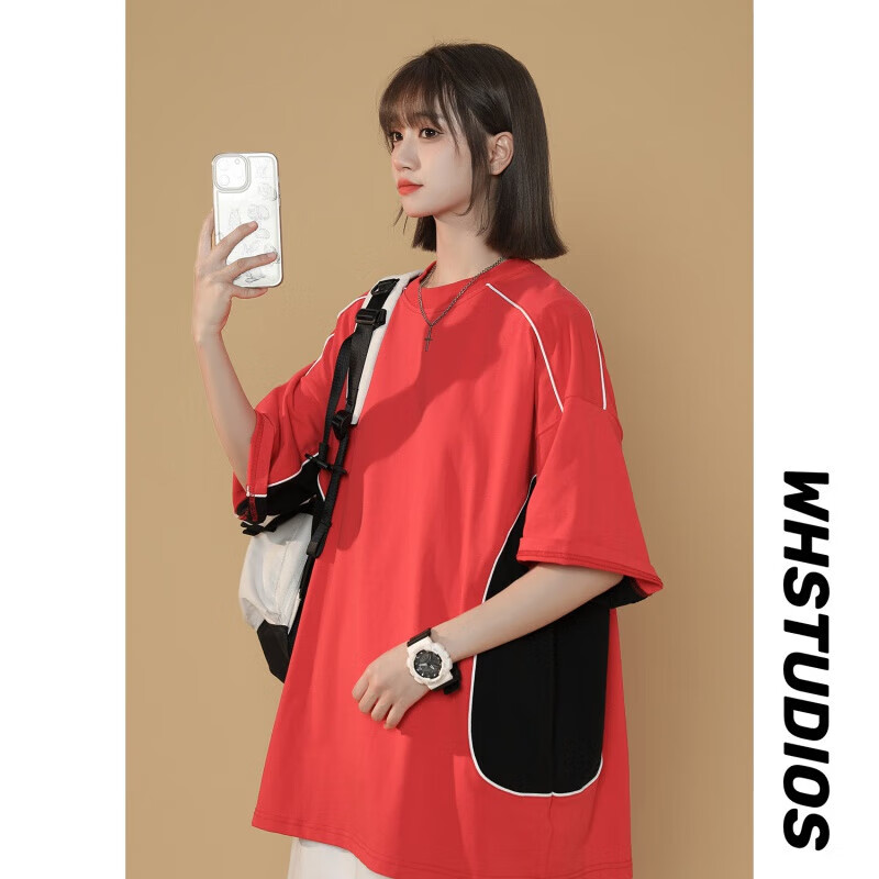 杭瑞重磅t恤男酒红色美式复古短袖有领百搭宽松潮小领口衣服新疆西藏