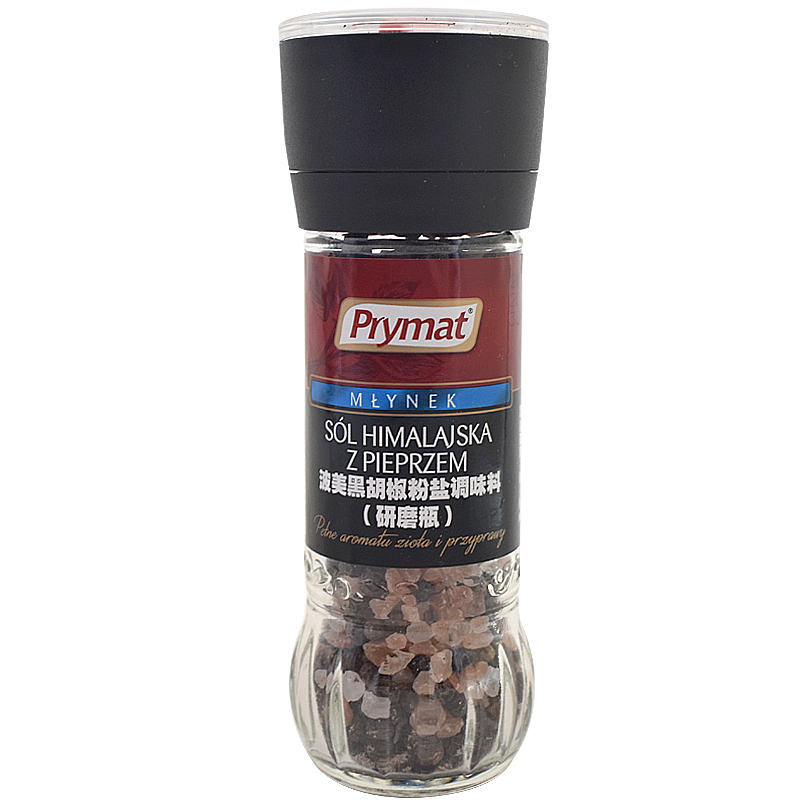 Prymat 波美 波兰进口 波美喜马拉雅粉盐黑胡椒粒75g 玫瑰粗盐研磨瓶重复使用