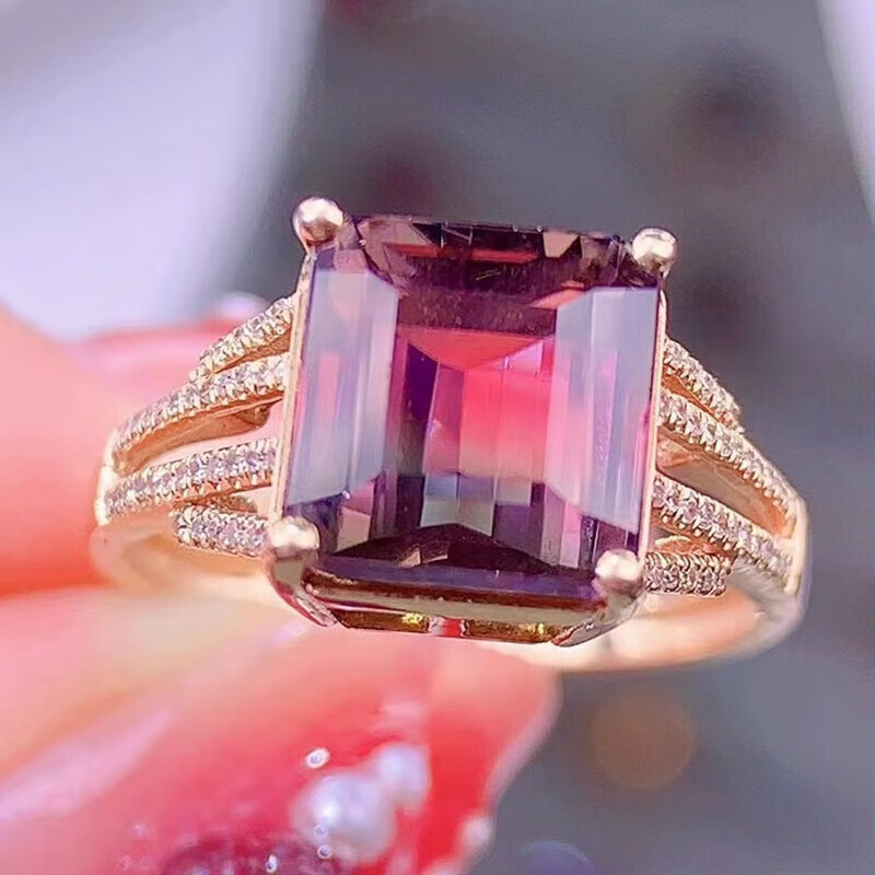 俊辰(junchen)珠宝18k金镶嵌钻石女款天然巴西西瓜碧玺戒指满火彩晶体